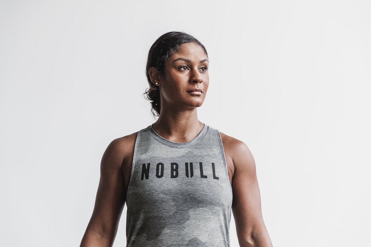 Nobull High-Neck Women\'s Tank Tops Grey Camo | Australia (WB7504)